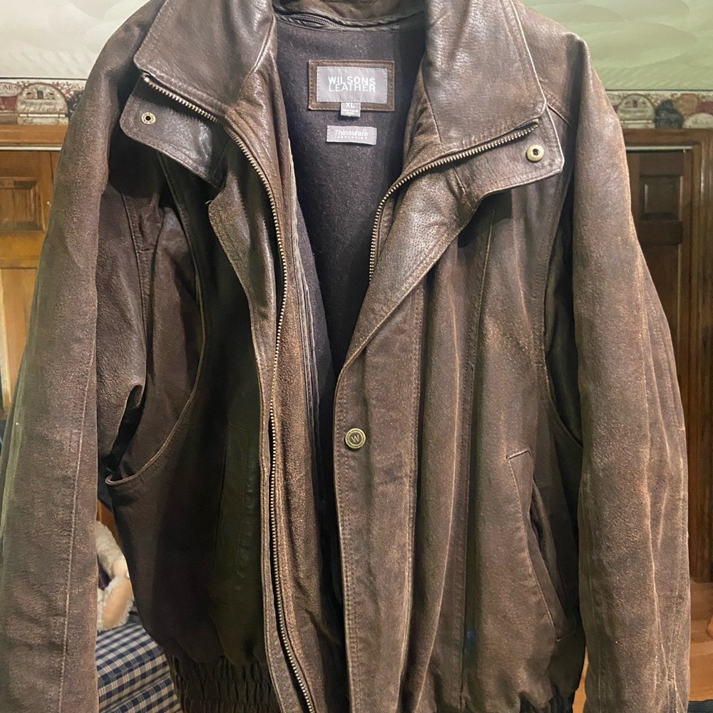 Wilsons Leather Brown Bomber Jacket with High Collar